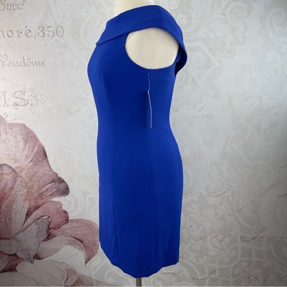 Tahari ASL check out the back of this dress blue sheath dress folded collar new - Picture 4 of 12